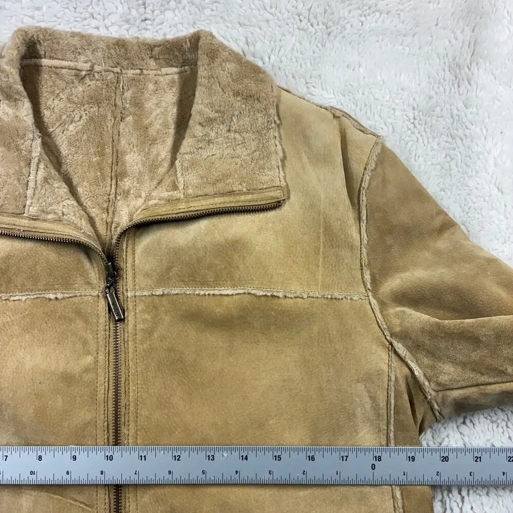 Vintage Winlit Jacket Womens Large Tan Suede Leather Faux Fur Lined Western Coat